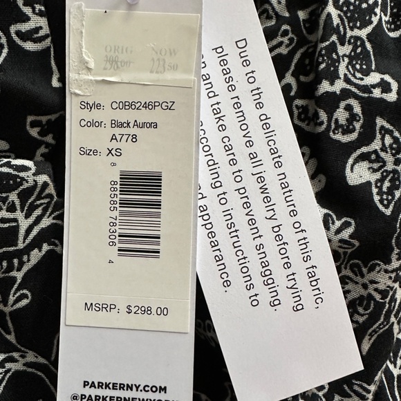 NWT PARKER Lindsay Dress Smocked Floral Fit & Flare Black Aurora XS NEW+TAG $298 - Picture 6 of 6